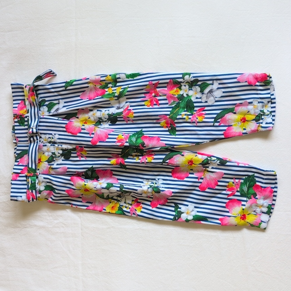 mayoral floral striped paper bag waist belted tapered leg pants 2T toddler girls